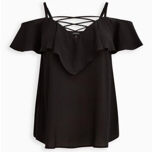 Torrid Georgette Lace up Cold Shoulder Blouse